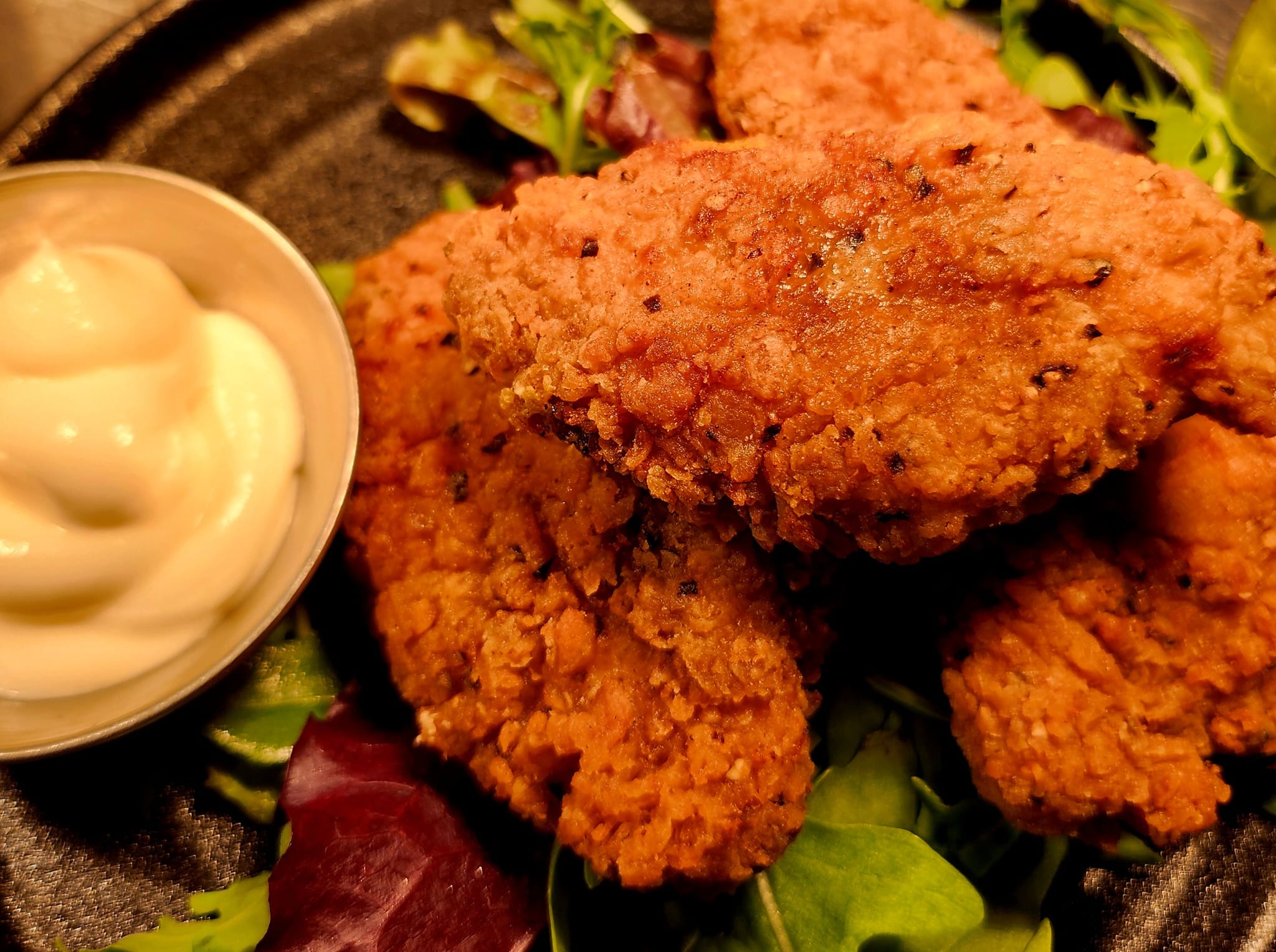 Breaded chicken strips with dip