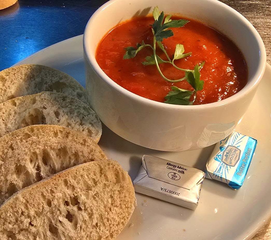 Tomato soup with crusty bread